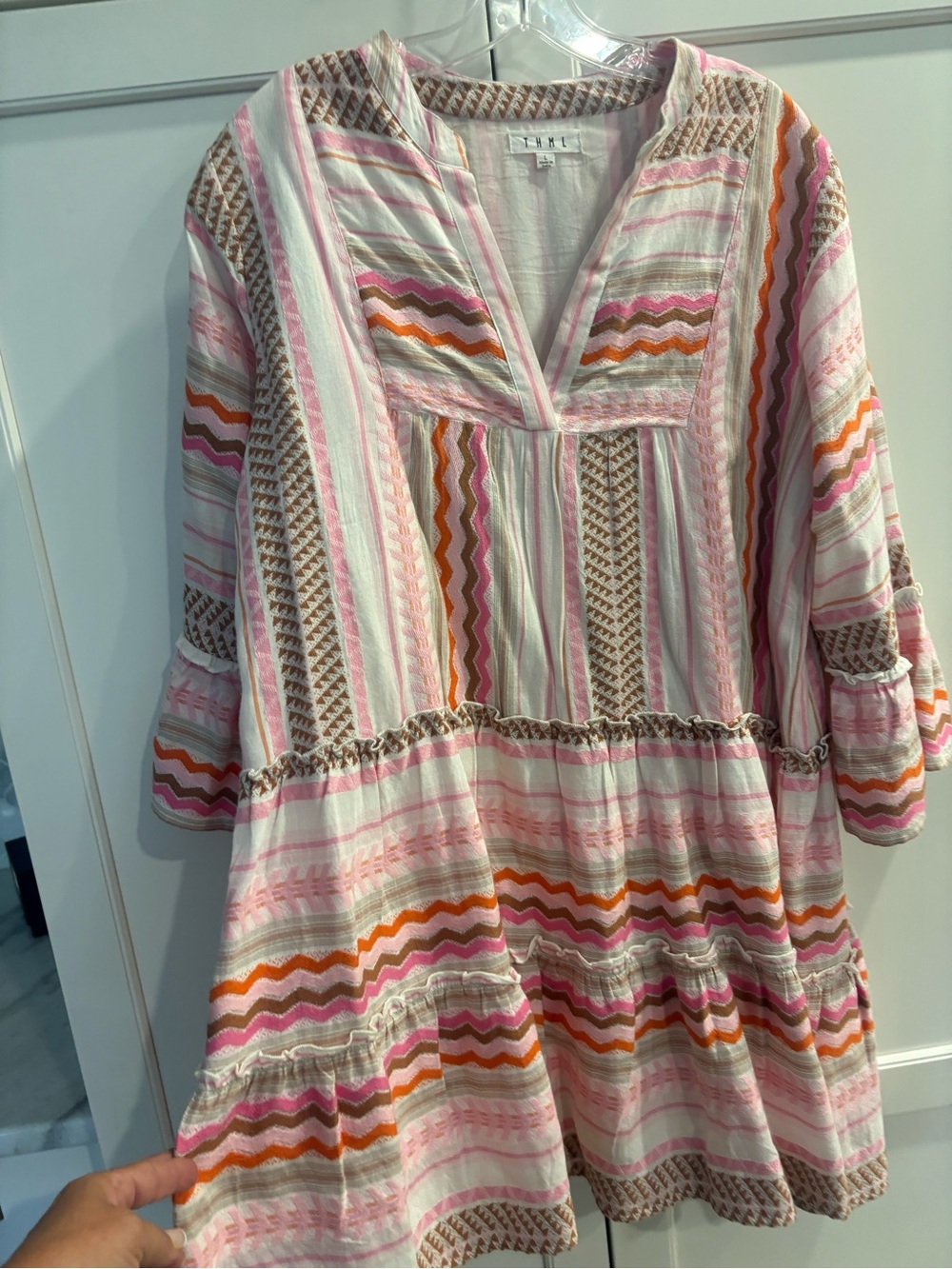 THML Pink, Orange & Brown Long Sleeve Tiered Dress - Picture 3 of 7